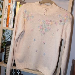 Vintage pink sweater embellished silk angora blend
